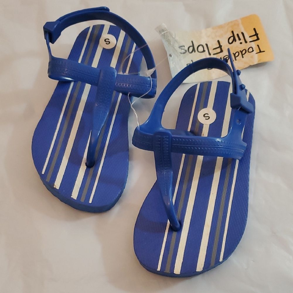 Toddler Boys 5/6 Blue Striped Flip Flops with Strap